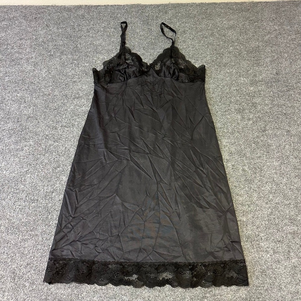 Vintage Full Slip Womens Size 36 Black Lace Trim Antron III Nylon USA Made